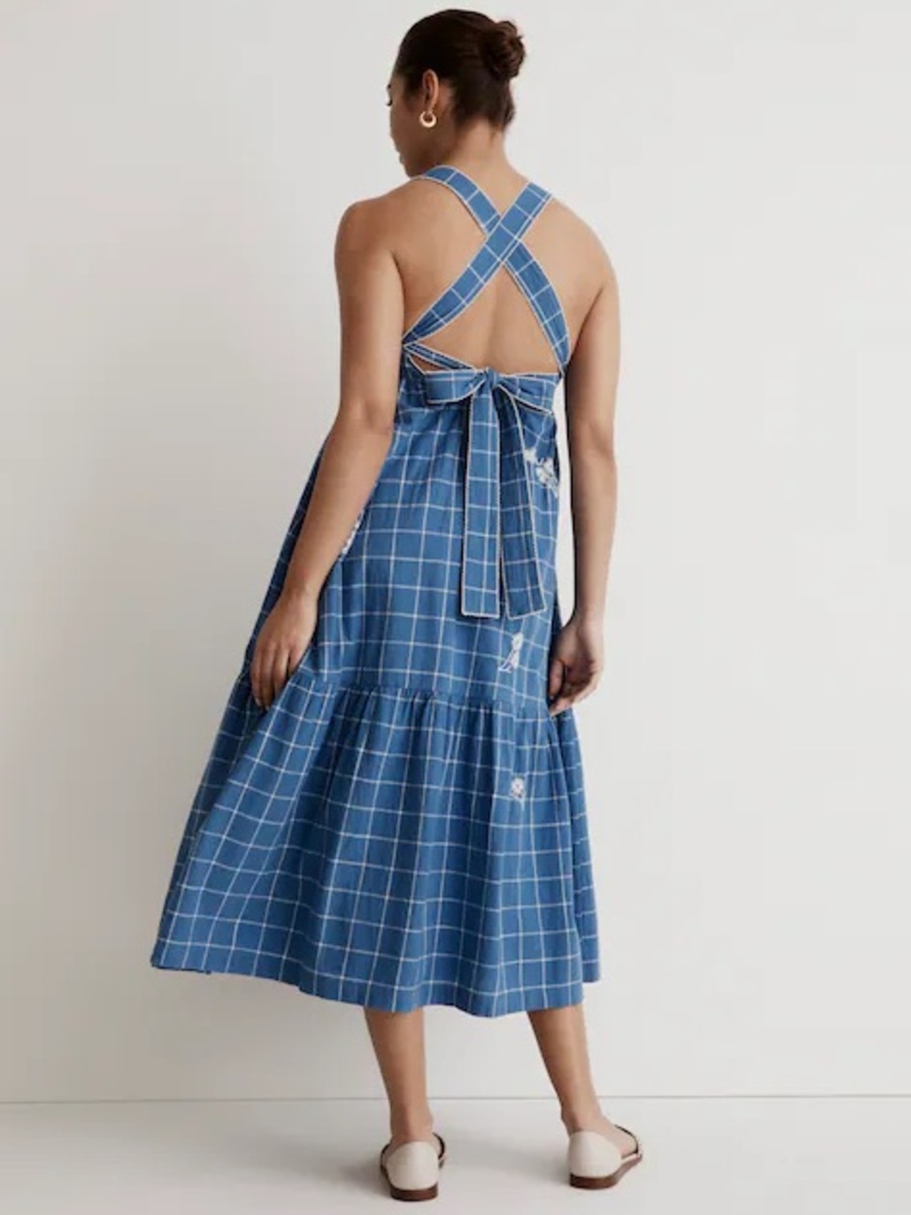 Madewell Embroidered Cicely Tiered Midi Dress in Plaid - Picture 3 of 14